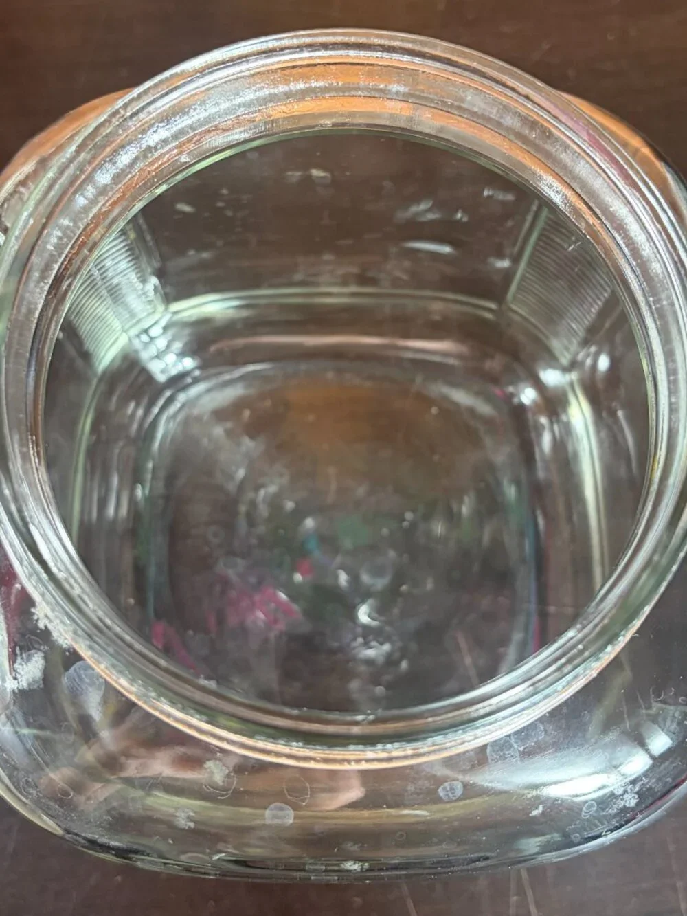Vtg Square Glass Storage Jar Hoosier Cabinet Canister Ribbed Corners Metal Lid